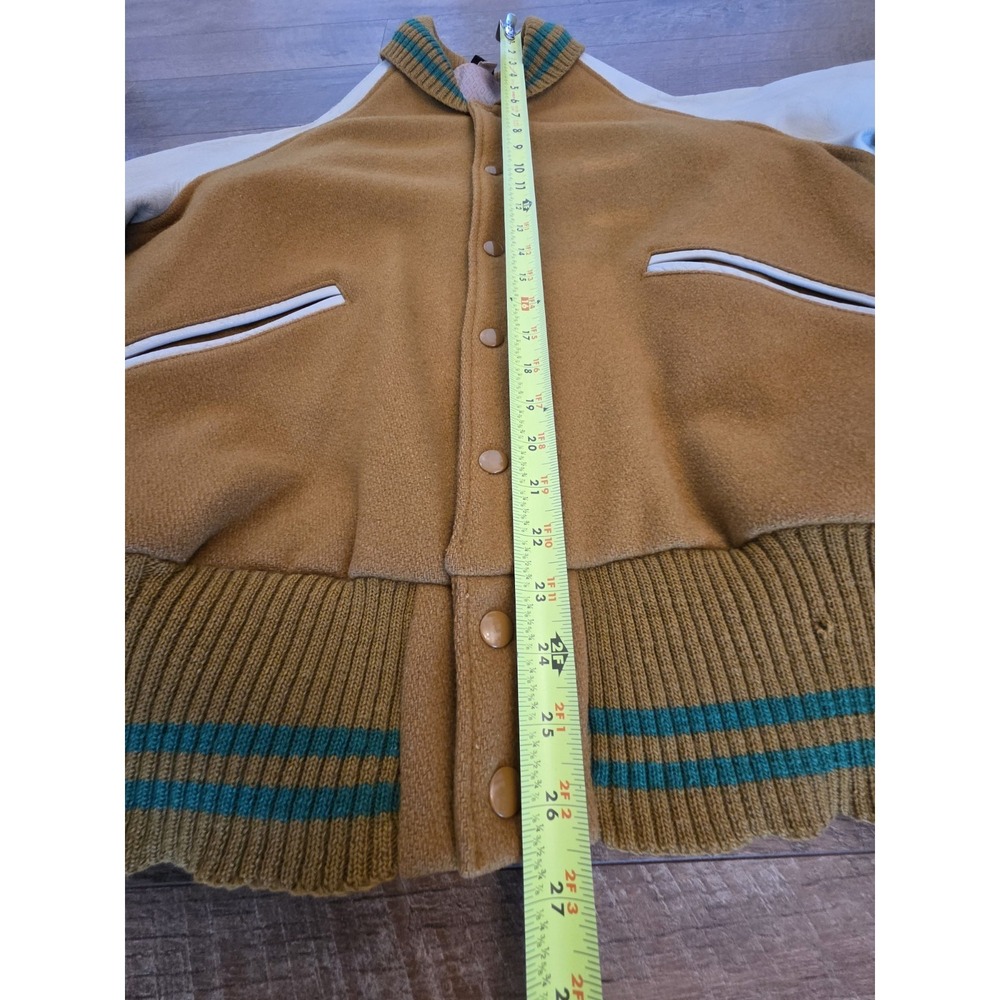 Vintage Butwin Varsity Letterman Jacket 40 Yellow Green Wool Leather 1950s 1960s - Picture 14 of 15